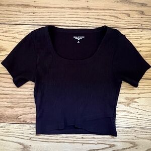 Urban Outfitters Year Of Ours Black Crop Top with Overlap Detailing At Waist Siz